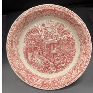 Royal China Memory Lane Old Mill 10" X 1.5" Red Transfer Ware Pie Dish excellent